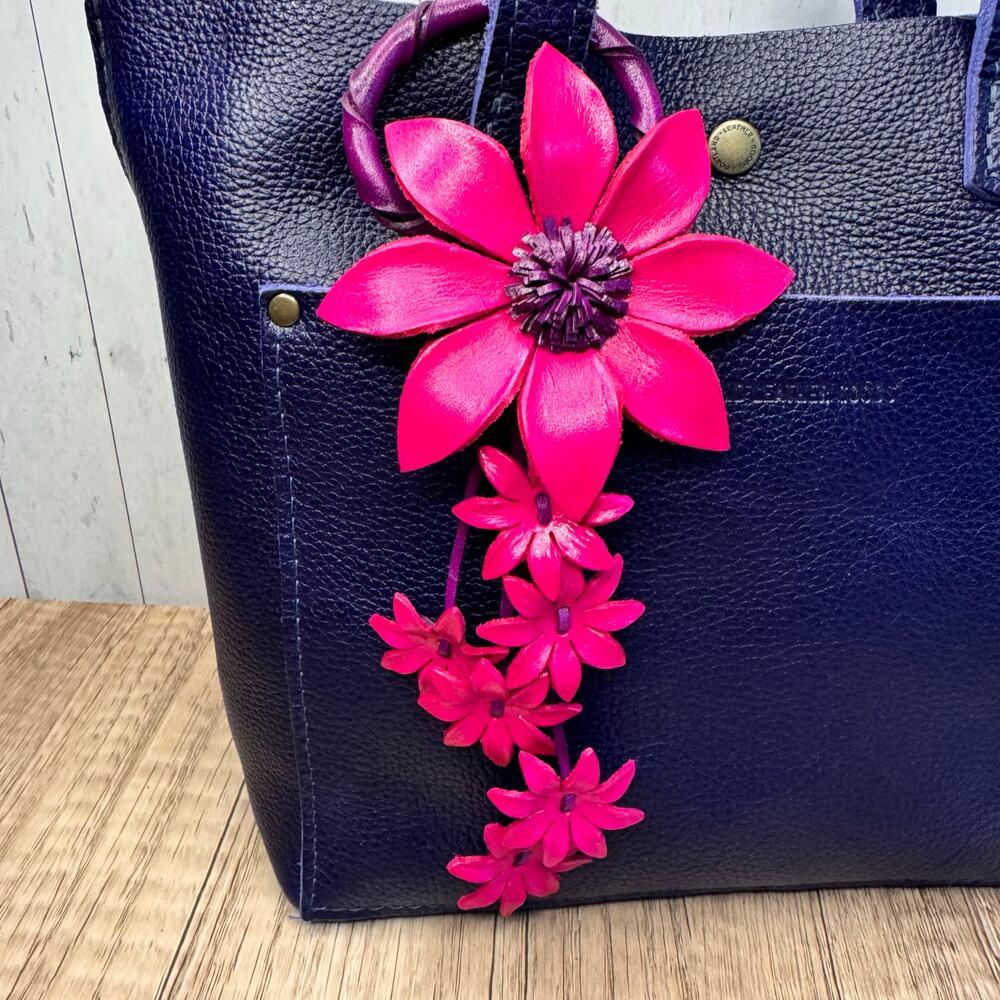 Flower Genuine Leather Bag Charm Dark Pink Daisy Leather Crossbody Accessories